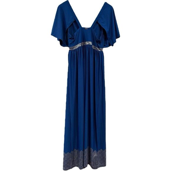 Cabana Life Blue Flutter Sleeve Maxi Dress Large Boho Resort Cover Up UPF 50+ - Picture 3 of 11